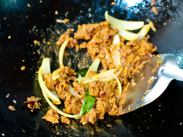 Curry paste being stir fried